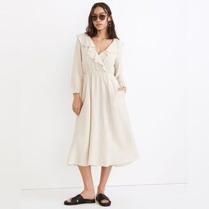 NWT Madewell Linen-Cotten Ruffle Neck Mini Dress